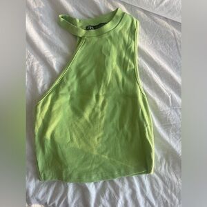 ZARA Green Ribbed Halter Tank